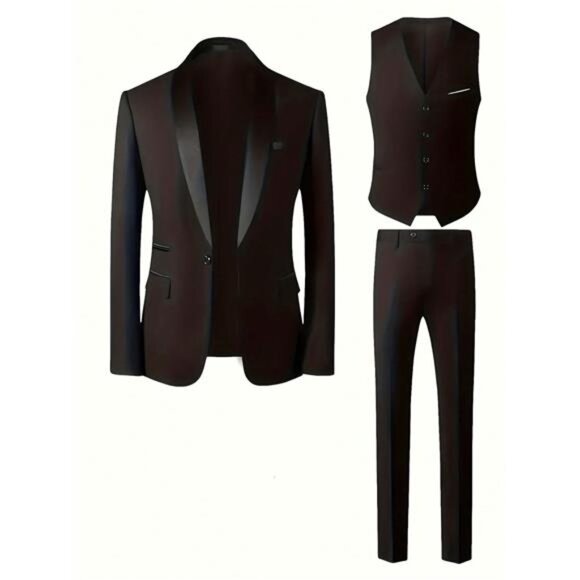 Men's 3-Piece Suit,    Suit Jacket + Vest + Trousers, Business Casual. BLACK - Picture 2 of 10